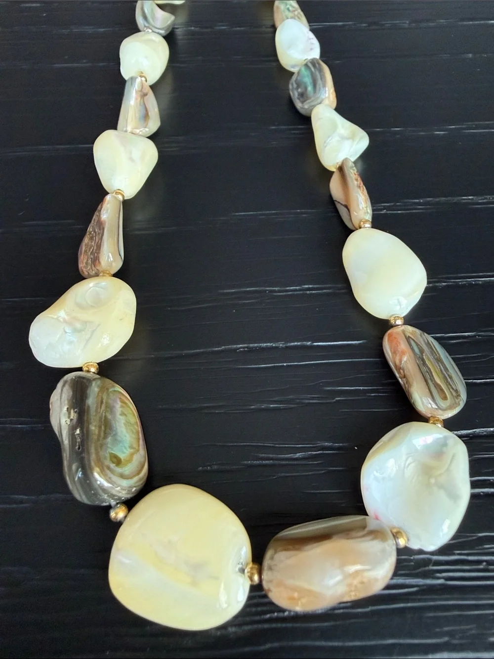Natural Gemstone & Mother of Pearl Bead Necklace in Cream and Brown